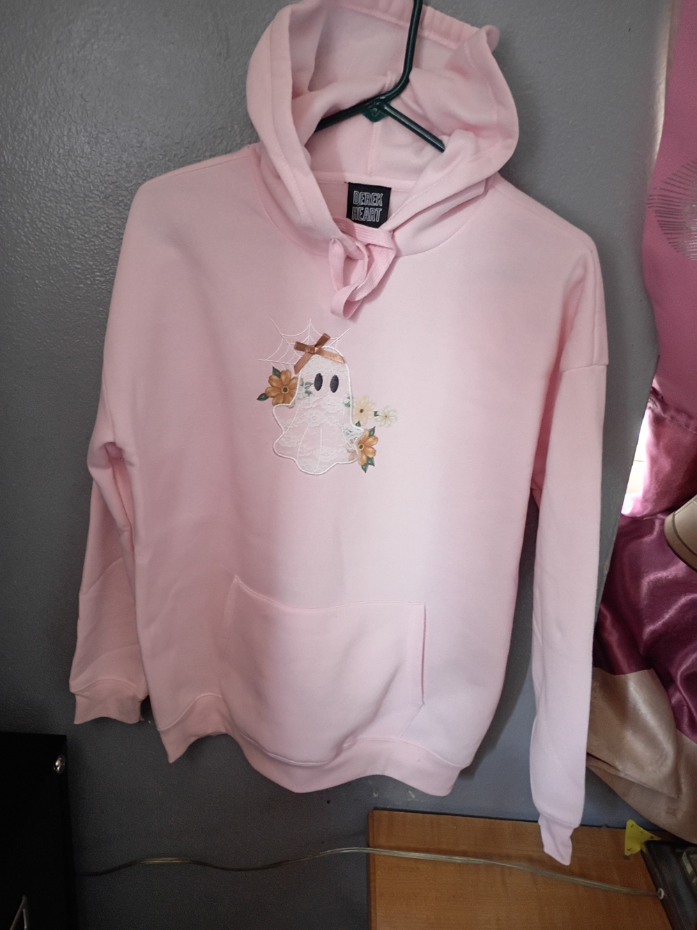 Derek Heart Pink Ghost Applique Hoodie